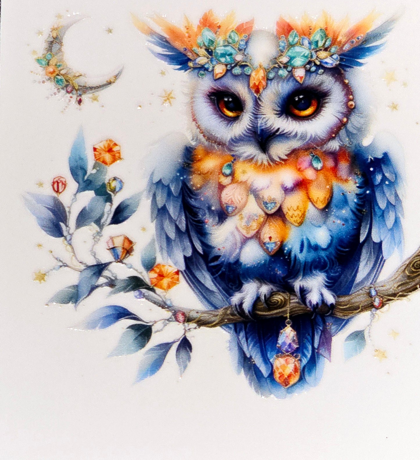 Midnight jeweled owls small clear UV DTF
