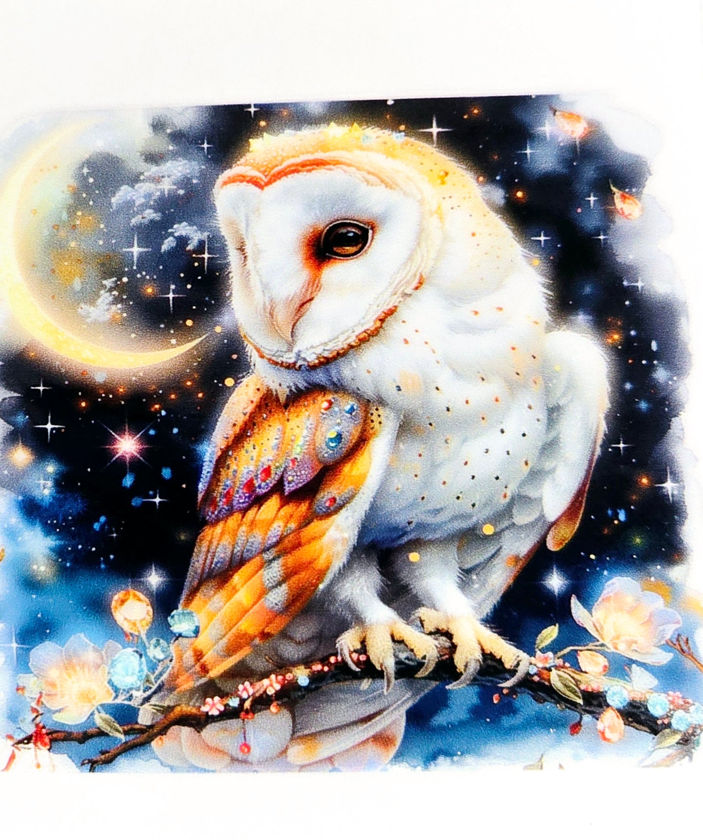 Midnight jeweled owls small clear UV DTF