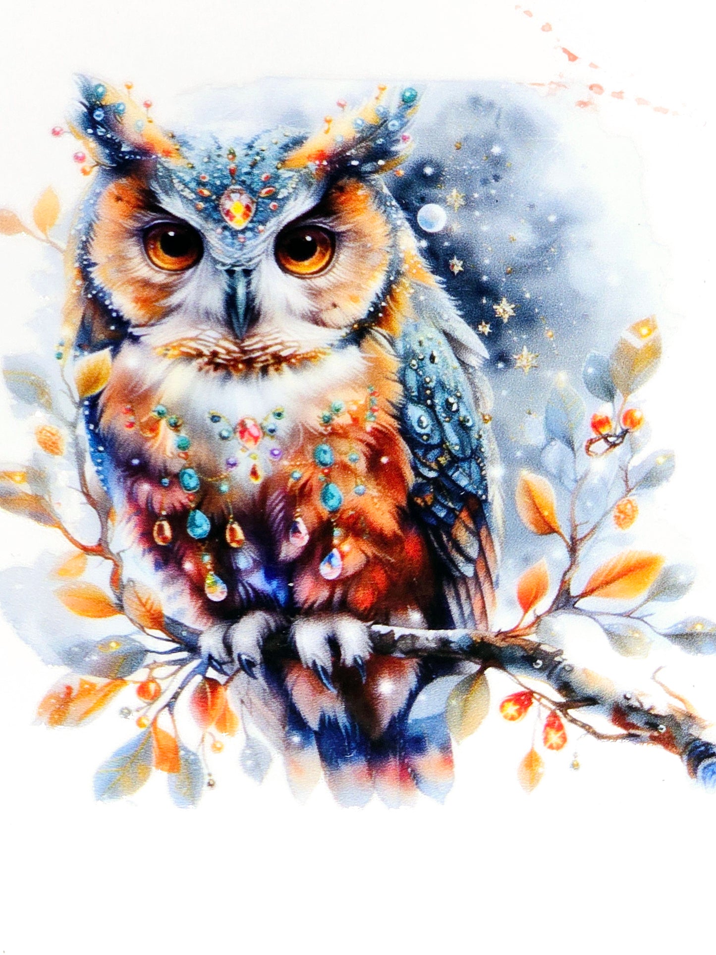 Midnight jeweled owls small clear UV DTF