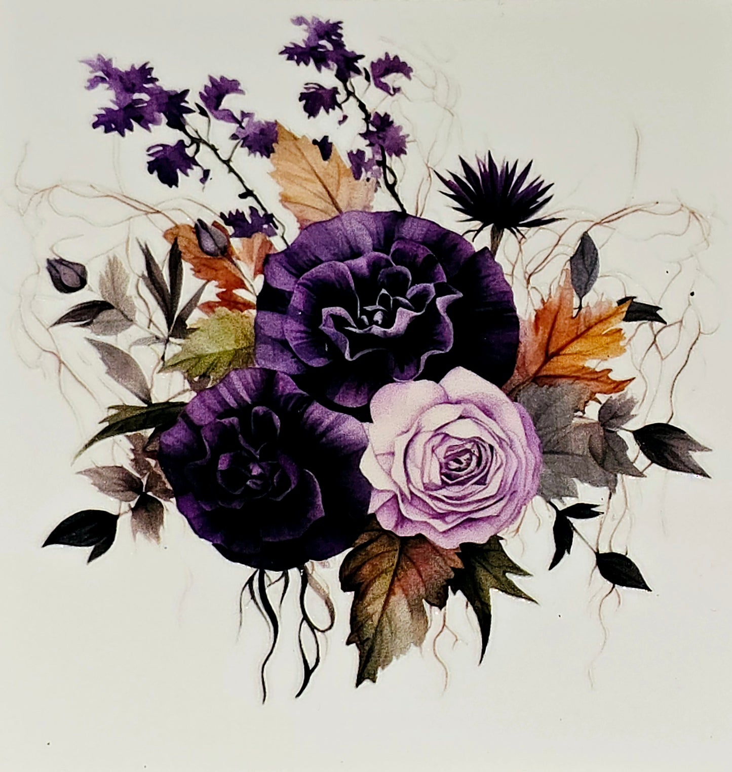 Purple floral medium clear UV DTF