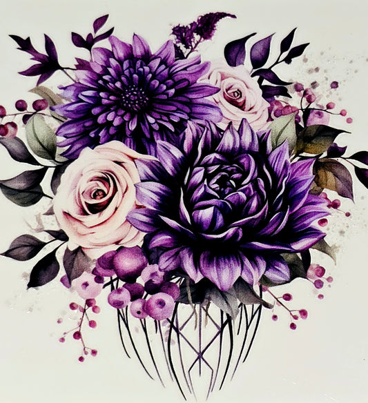 Purple floral medium clear UV DTF