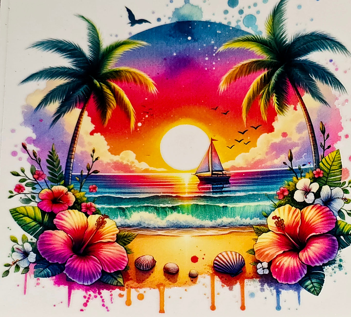 Sunset beach xl clear UV DTF