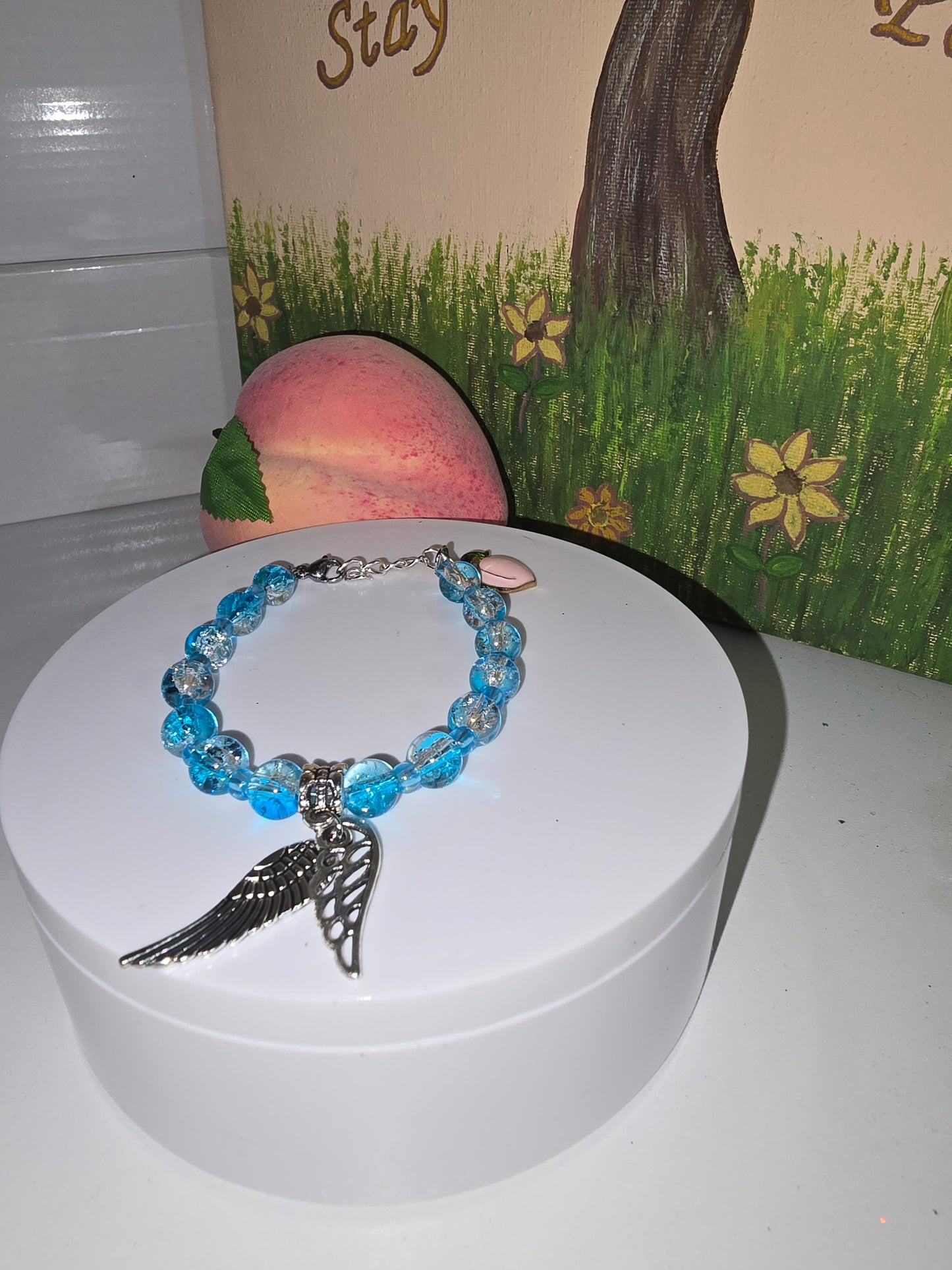 Beaded double angel wing charm bracelet