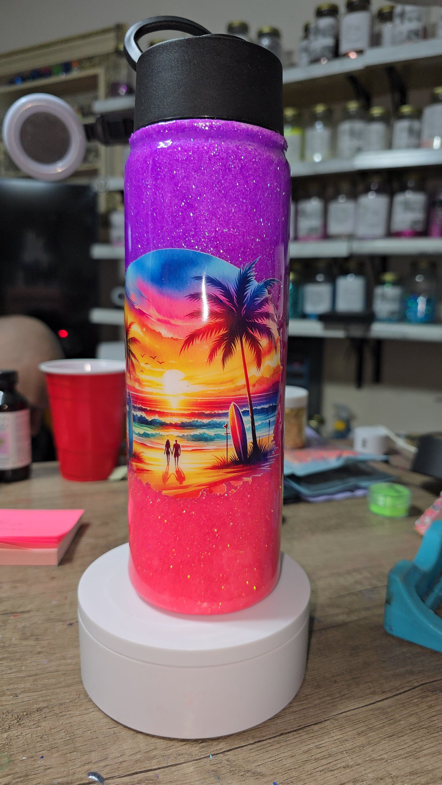 24 oz  sport glitter ombre tumbler