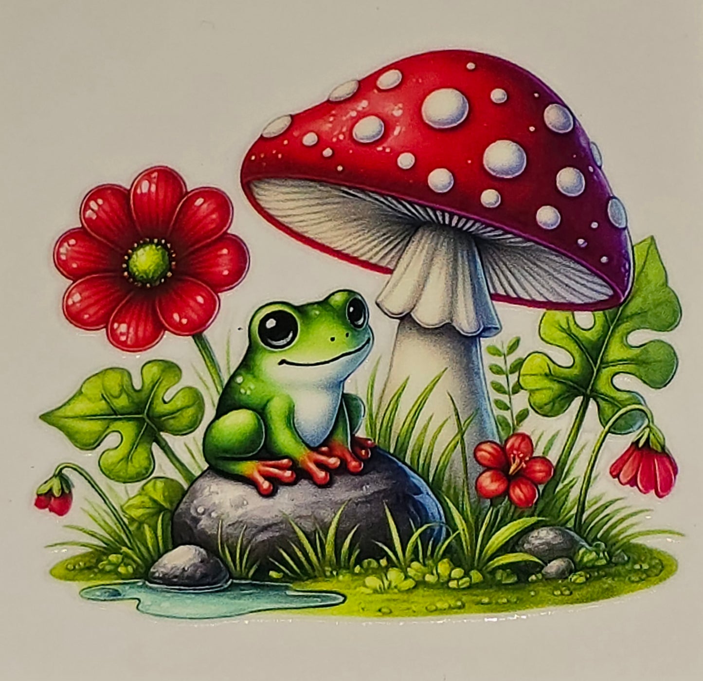Lil froggie & mushrooms clear UV DTF