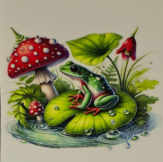 M14 Lil froggie & mushrooms clear UV DTF