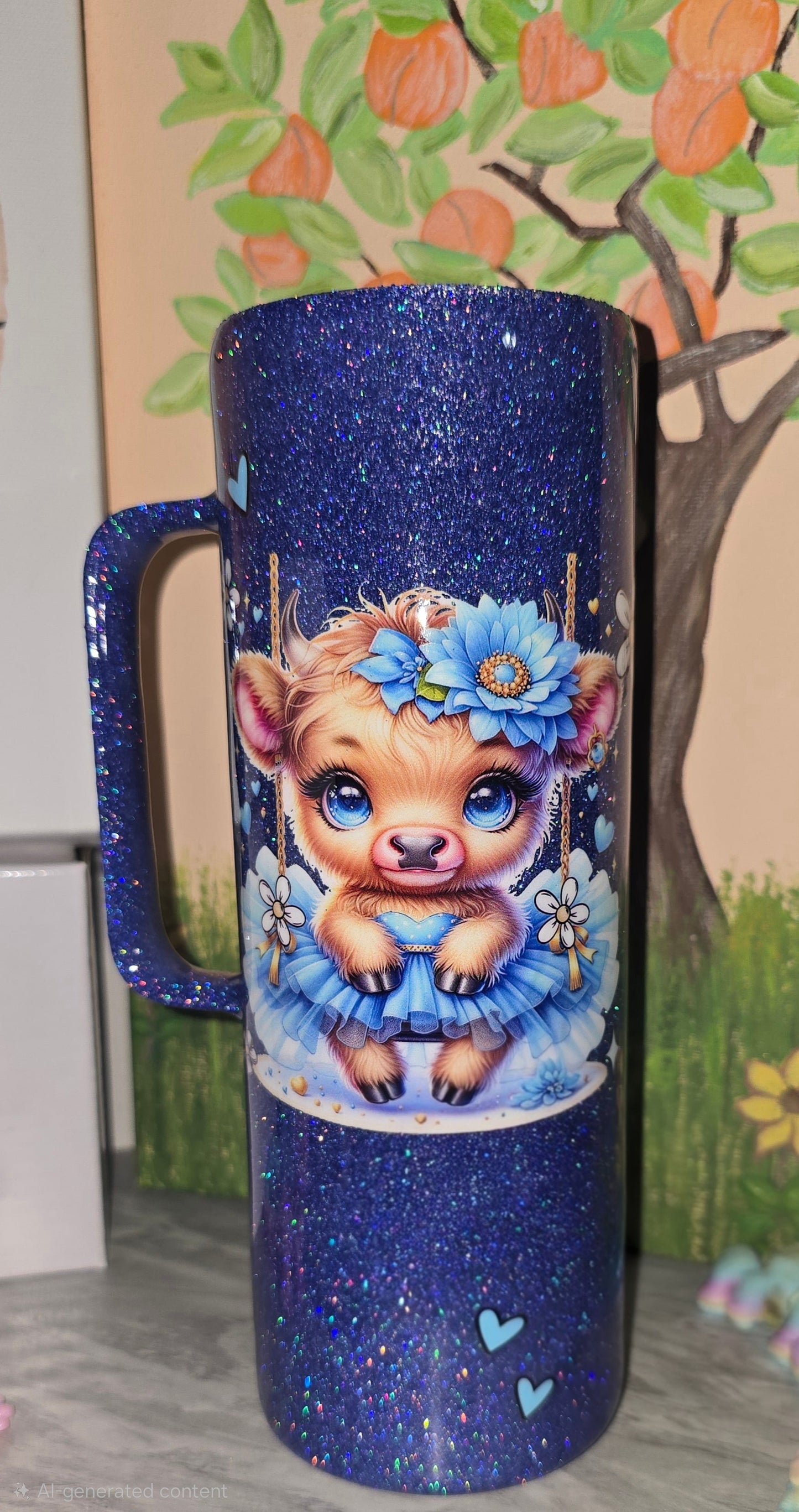 20 oz fluffy cow skinny with handle tumbler