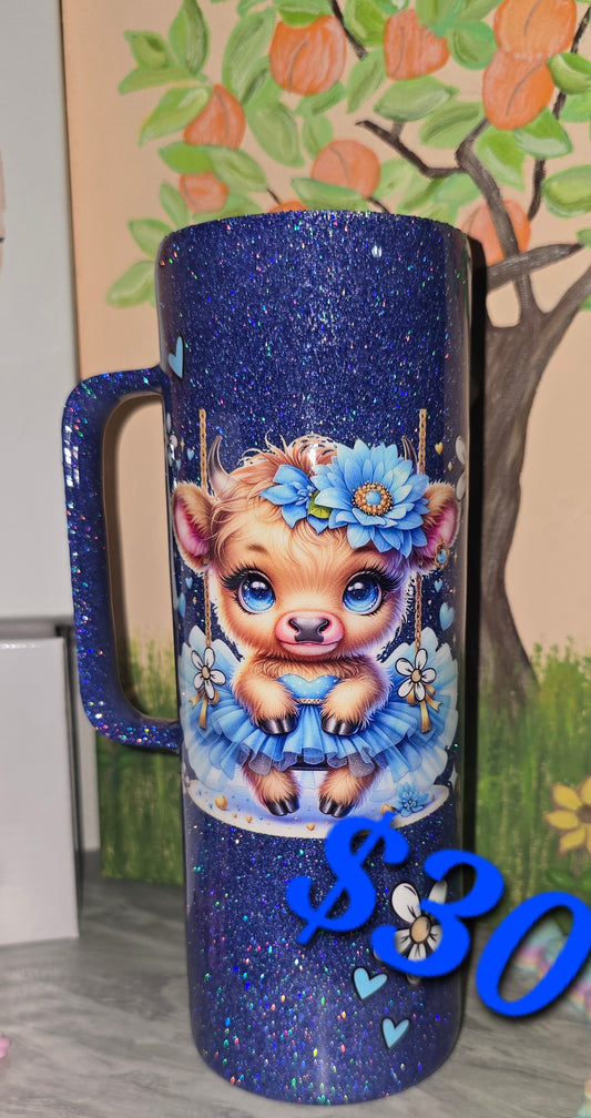 20 oz fluffy cow skinny with handle tumbler