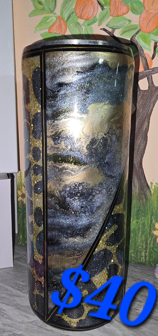 30 oz split marble/glitter cheetah print tumbler