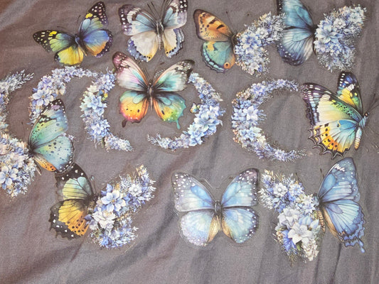 Butterfly & moons floral PET decals