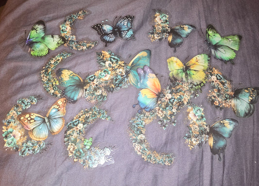 Butterfly & moons floral PET decals