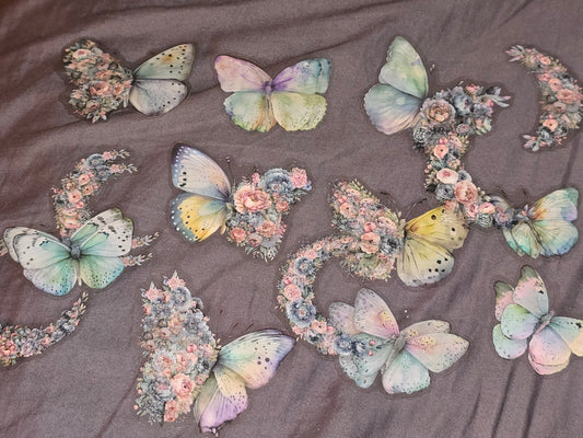 Butterfly & moons floral PET decals