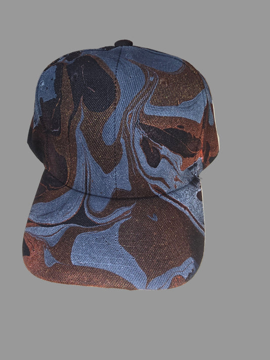 Denim blue and copper hydro dipped baseball cap
