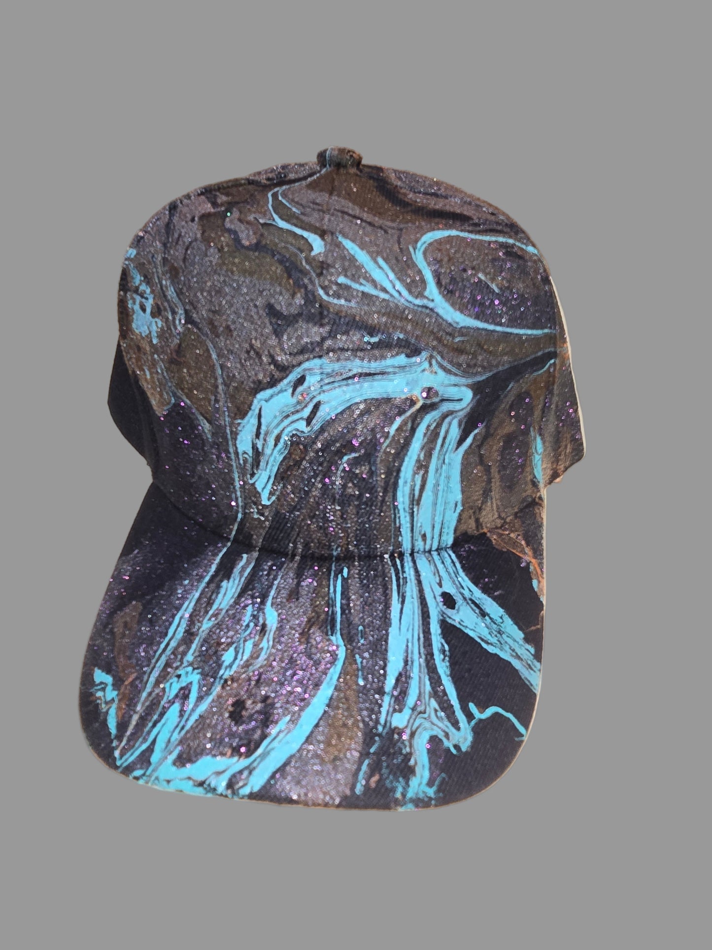 Black & teal hydro dipped baseball cap