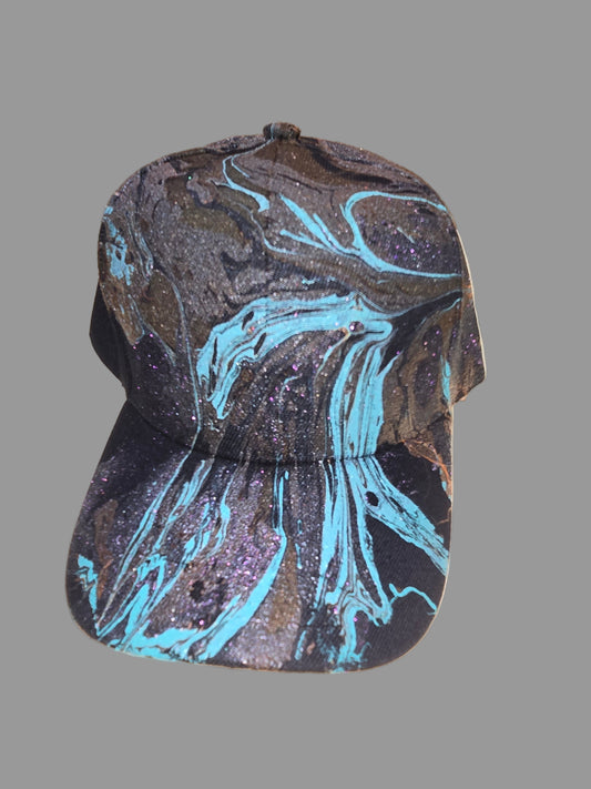 Black & teal hydro dipped baseball cap