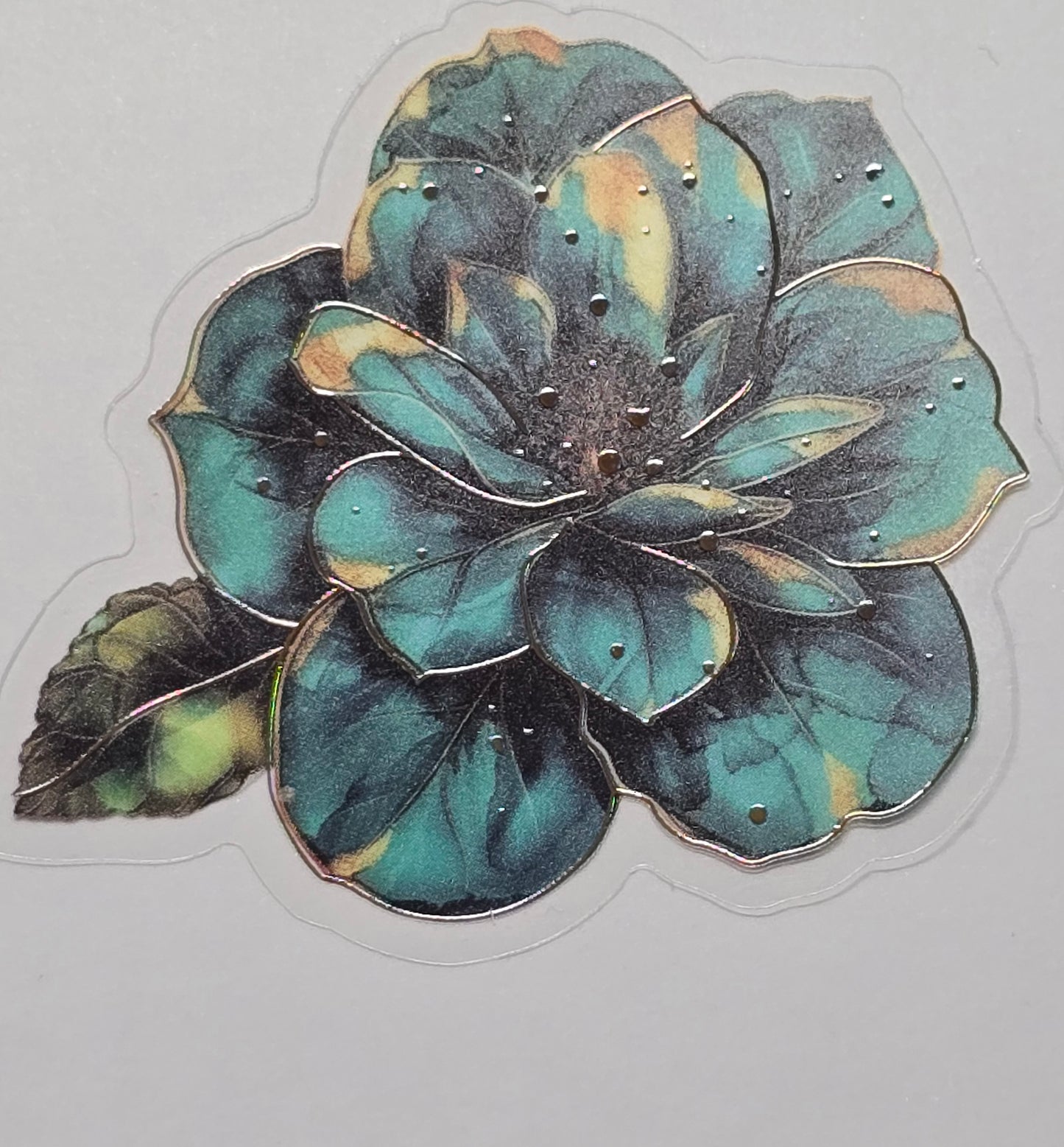 M30 teal floral PET decals
