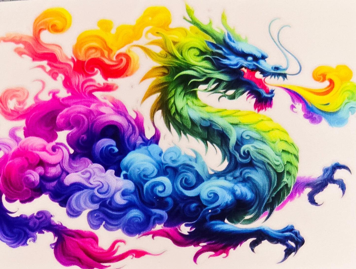M6, L5, XL16 Rainbow & pastel dragons medium clear UV DTF