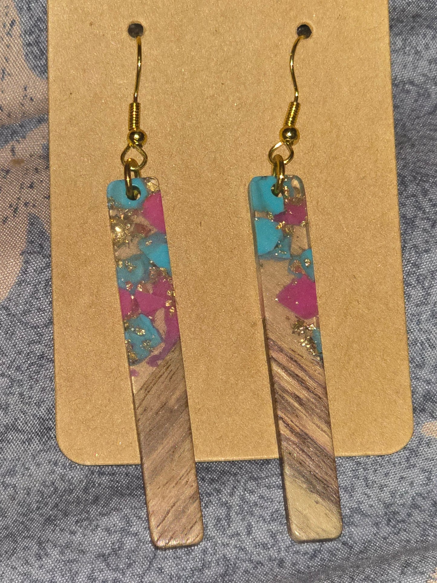 Geometric wood and resin earrings