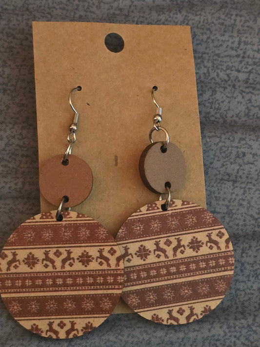 Snowflakes and reindeers wooden earrings