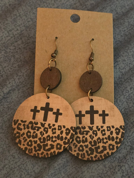 3 wooden crosses wooden earrings