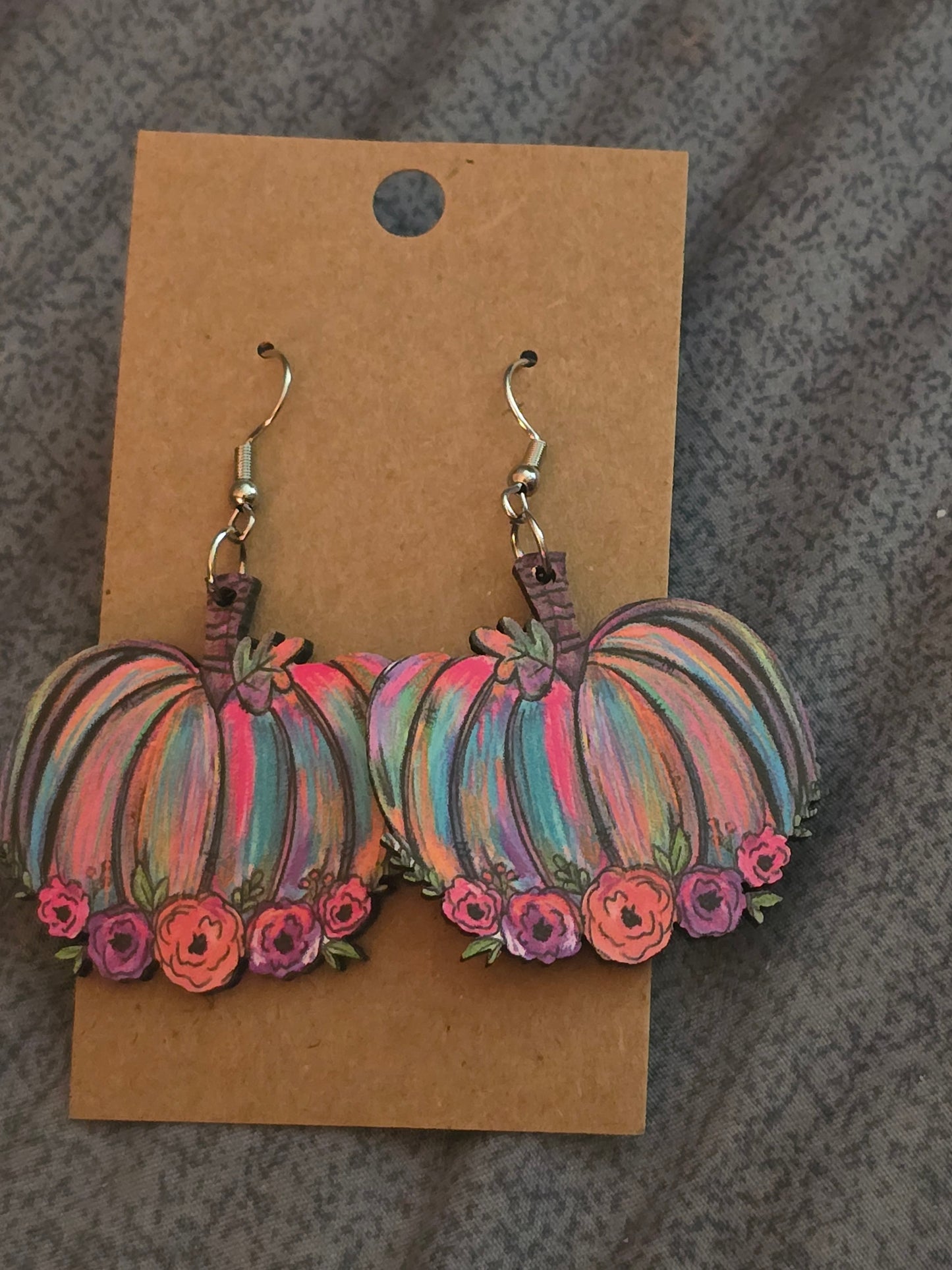 Painted pumpkins wooden earrings