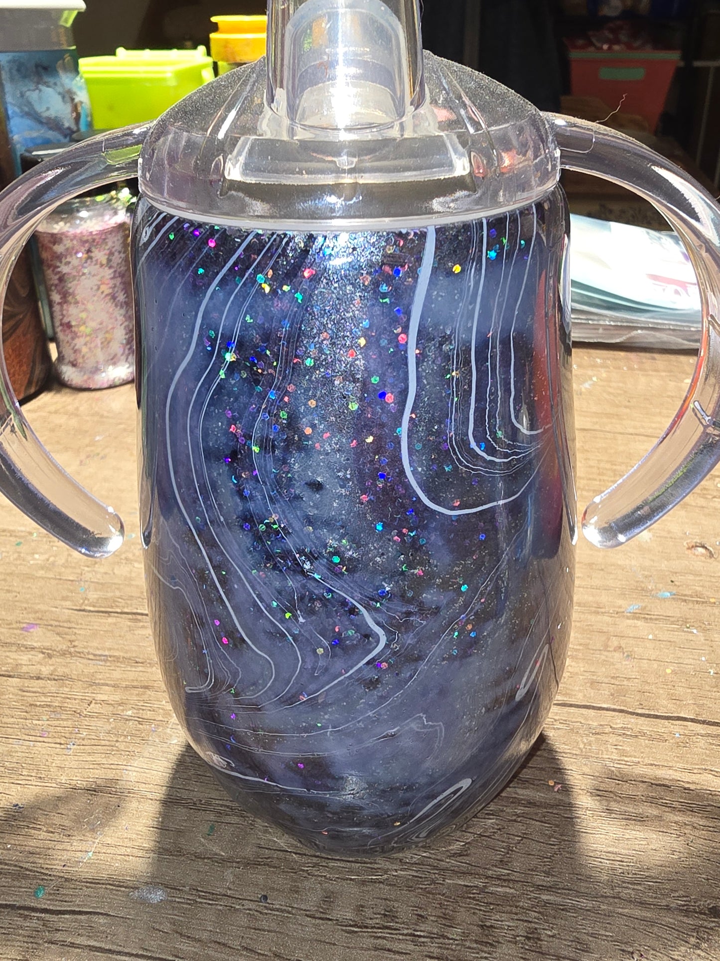 Glitter hydro dipped 14 oz trainer sippy tumbler