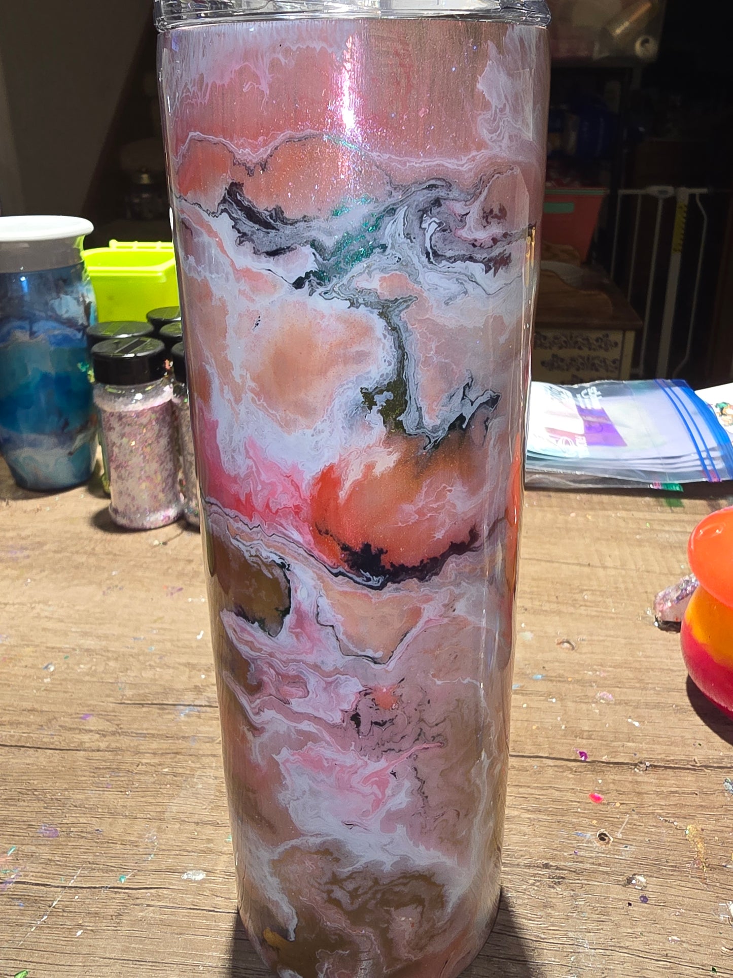 Pink marble slick 30 oz tumbler