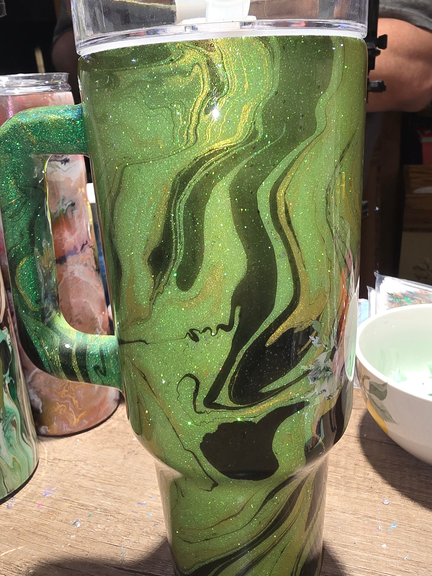 40 oz glitter hydro dipped tumbler