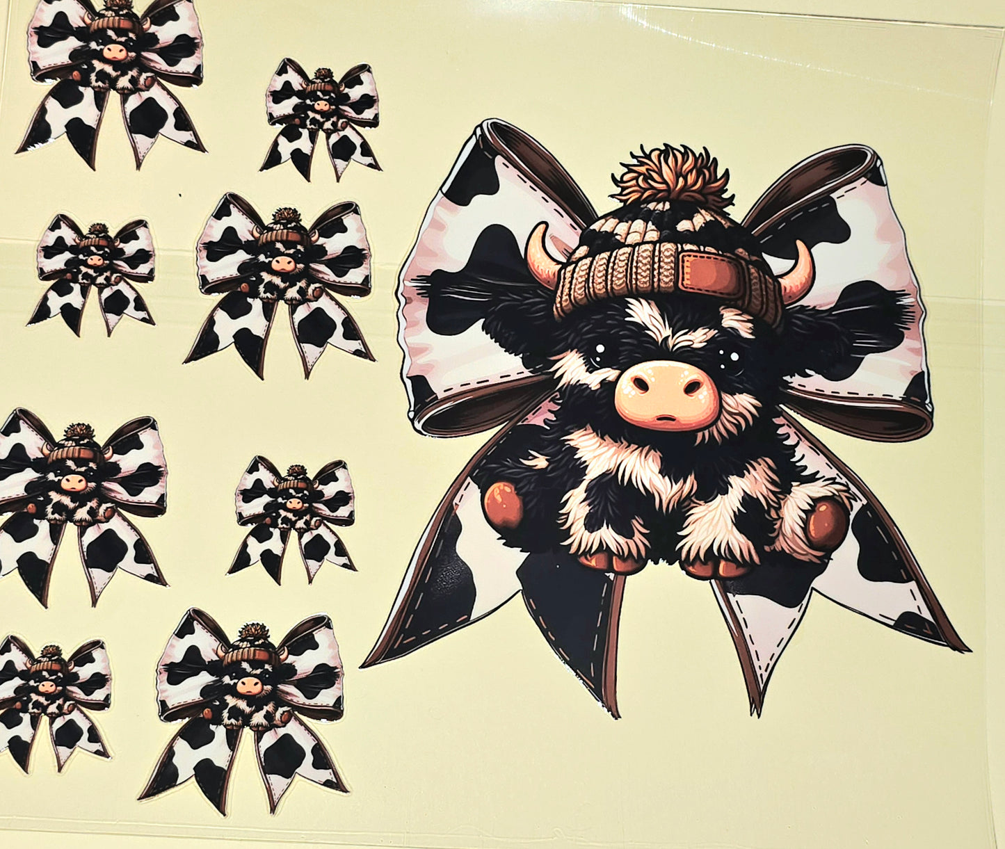 Fluffy cow big bow element uvdtf sheet