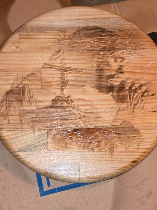 Jesus on the hill round plaque