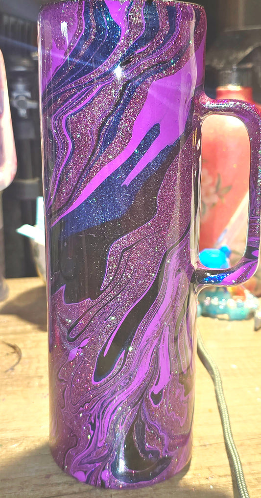 30 oz skinny with a handle glittered hydro dip tumbler