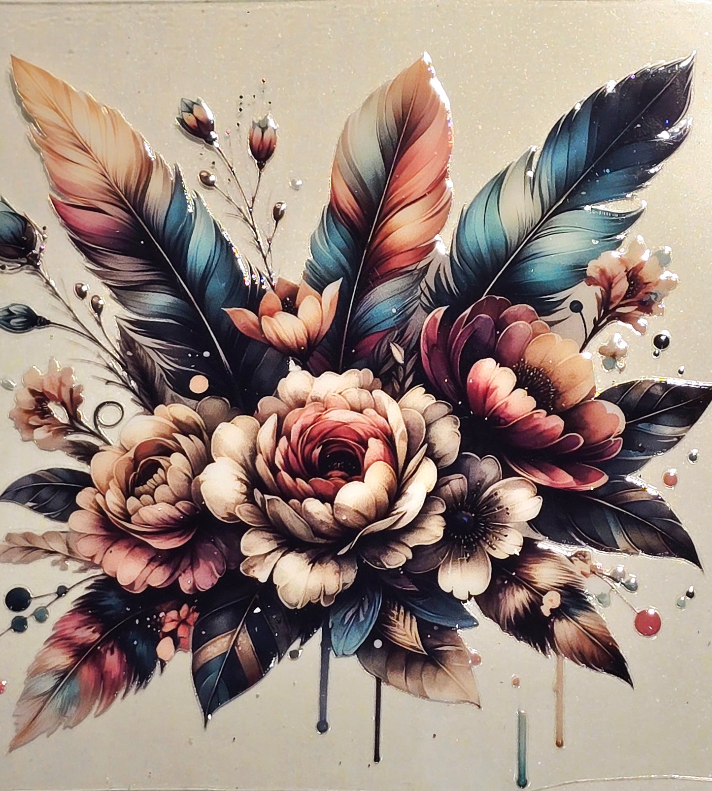 XL17 boho floral and feathers uvdtf decals