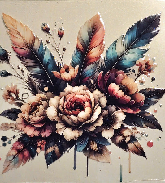 XL17 boho floral and feathers uvdtf decals