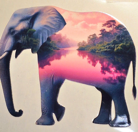 XL19 sunset river elephant uvdtf decal