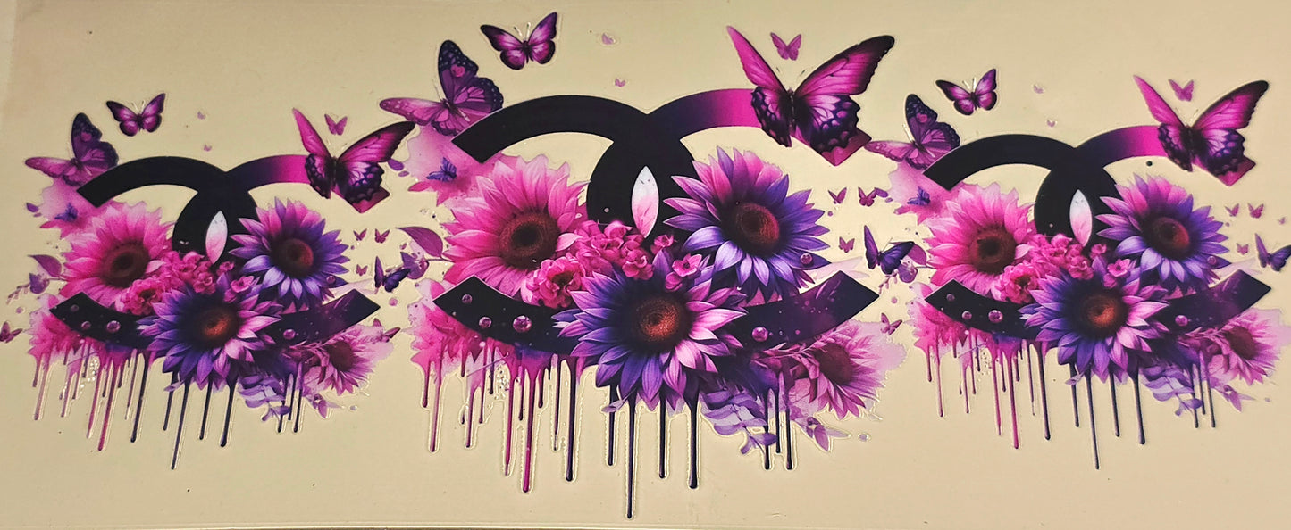 Pink and Purple floral double C uvdtf wrap