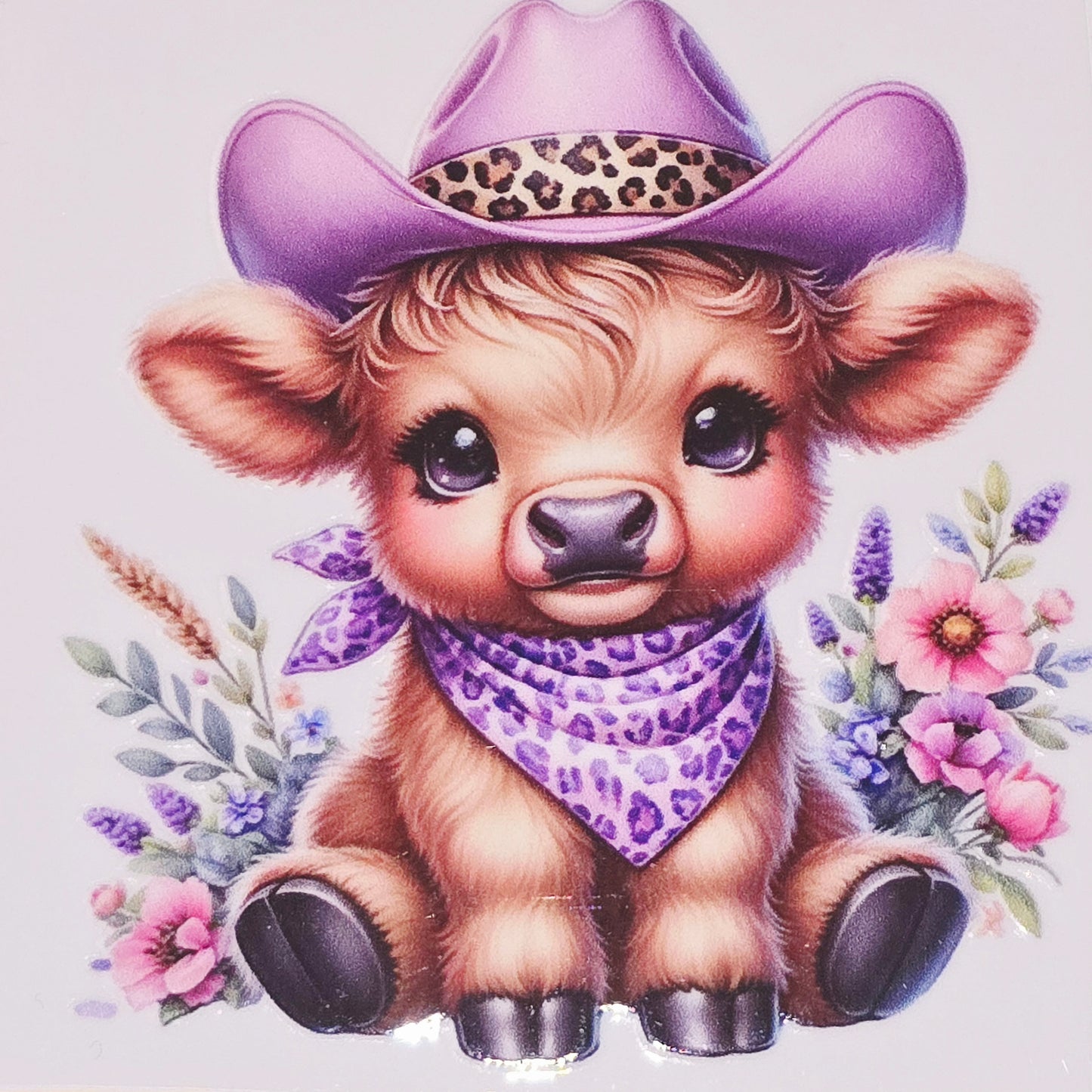 M23 Sunflower fluffy cow medium clear UV DTF decal