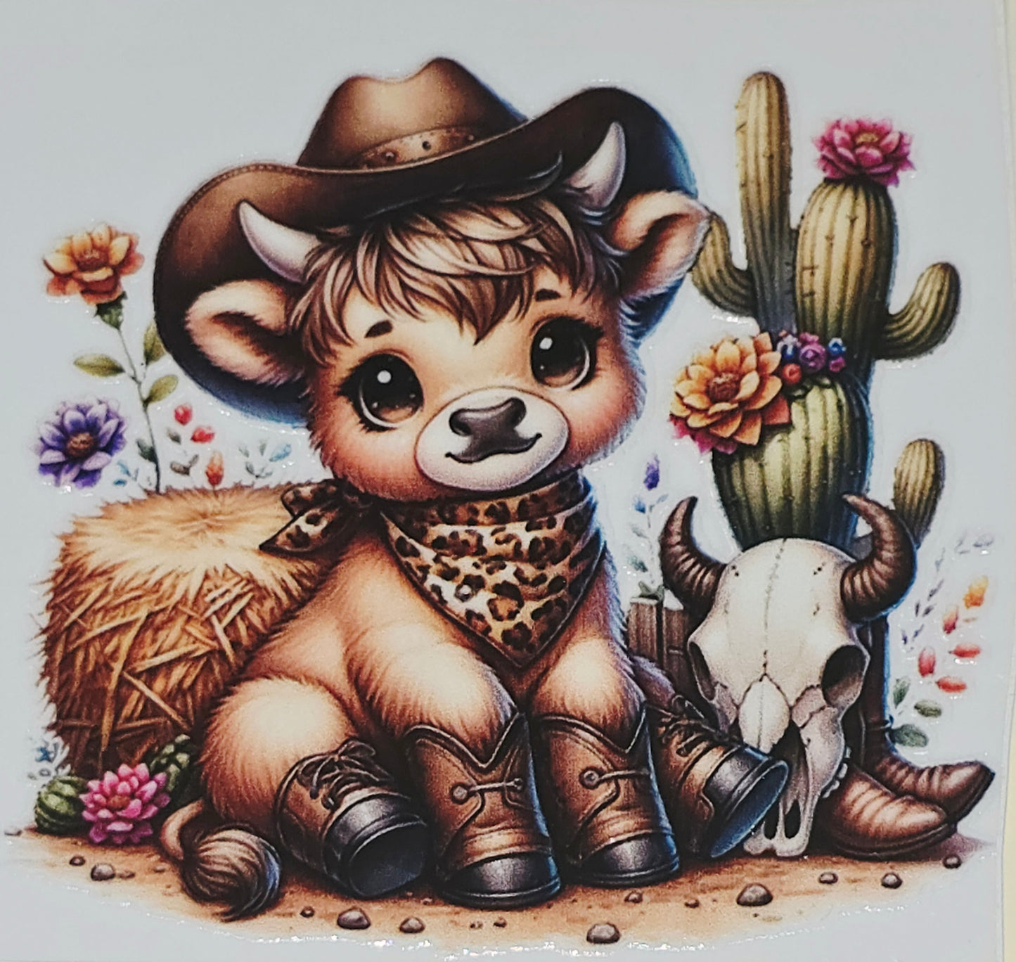M23 Sunflower fluffy cow medium clear UV DTF decal