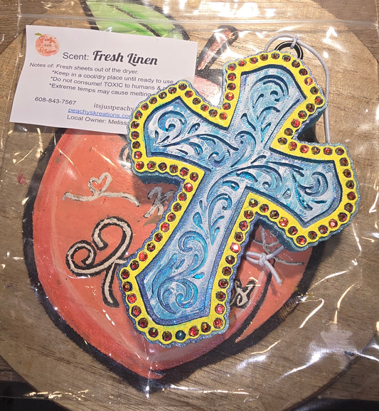 Distressed tooled cross car freshie