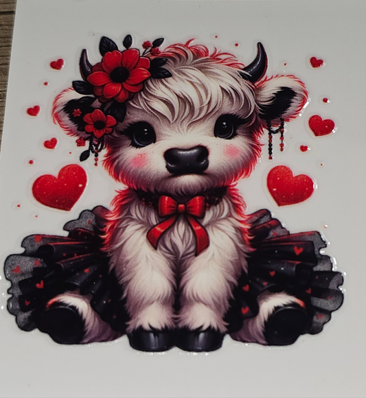 Valentina black & red tu-tu cow medium clear UV DTF decal