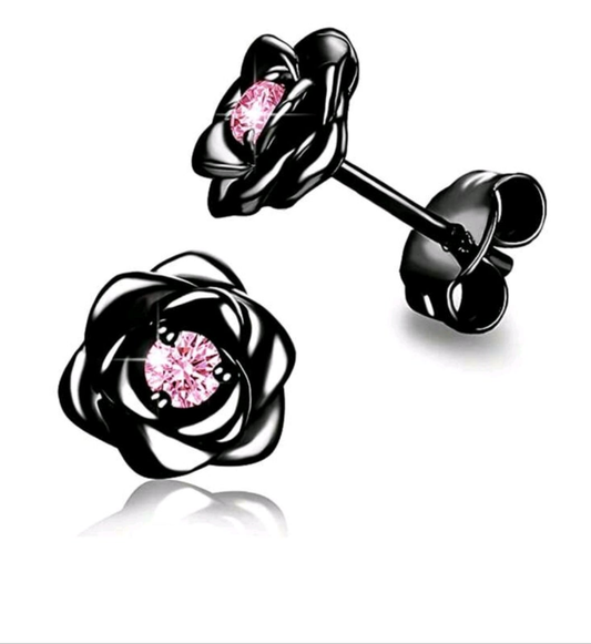 “Black/Pink” Rose studded earrings