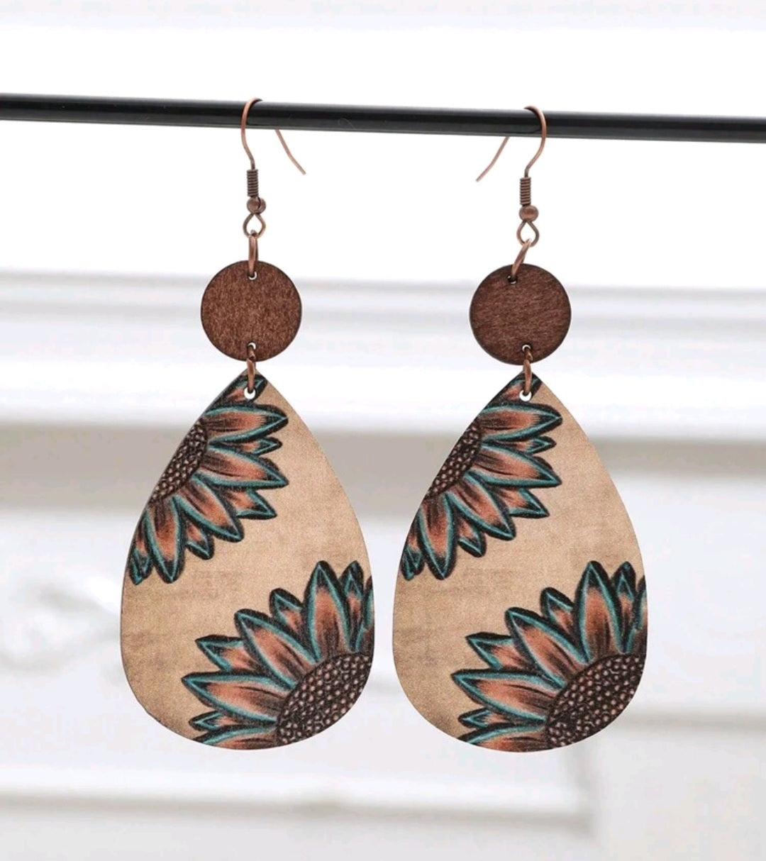 Boho Sunflower Wood Earrings