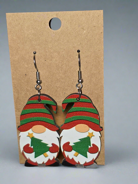 Christmas wood gnome earrings