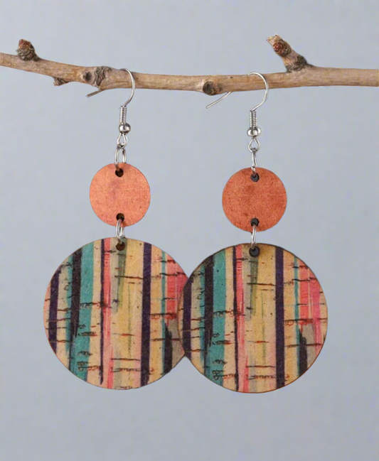 Boho Color Block Wood Colored Earrings