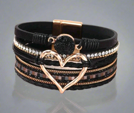 Rhinestone & Heart Decor Layered Bracelet