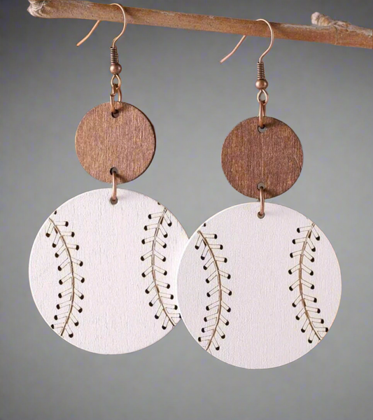 Baseball wood drop earrings