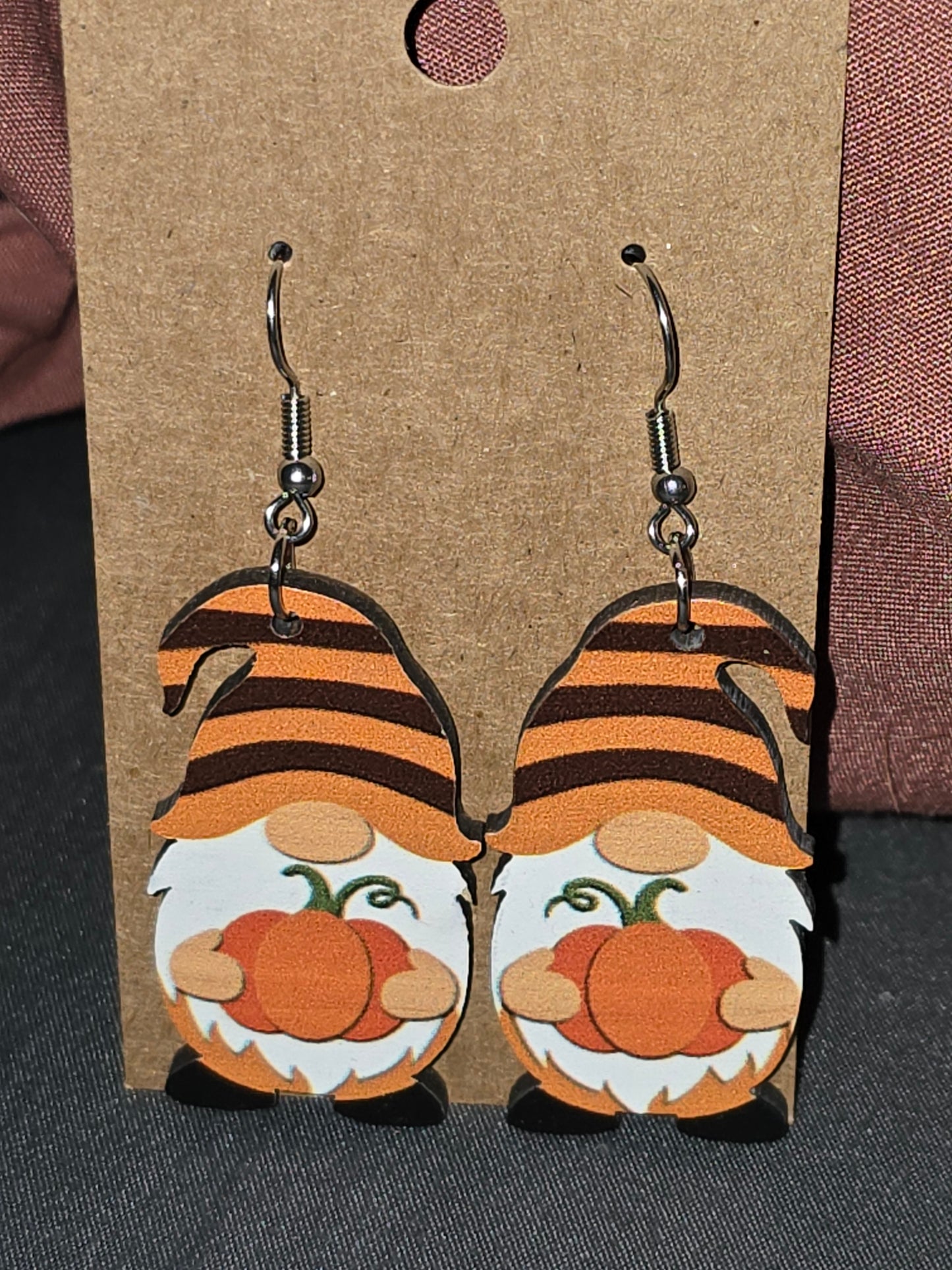 Halloween wood gnome earrings