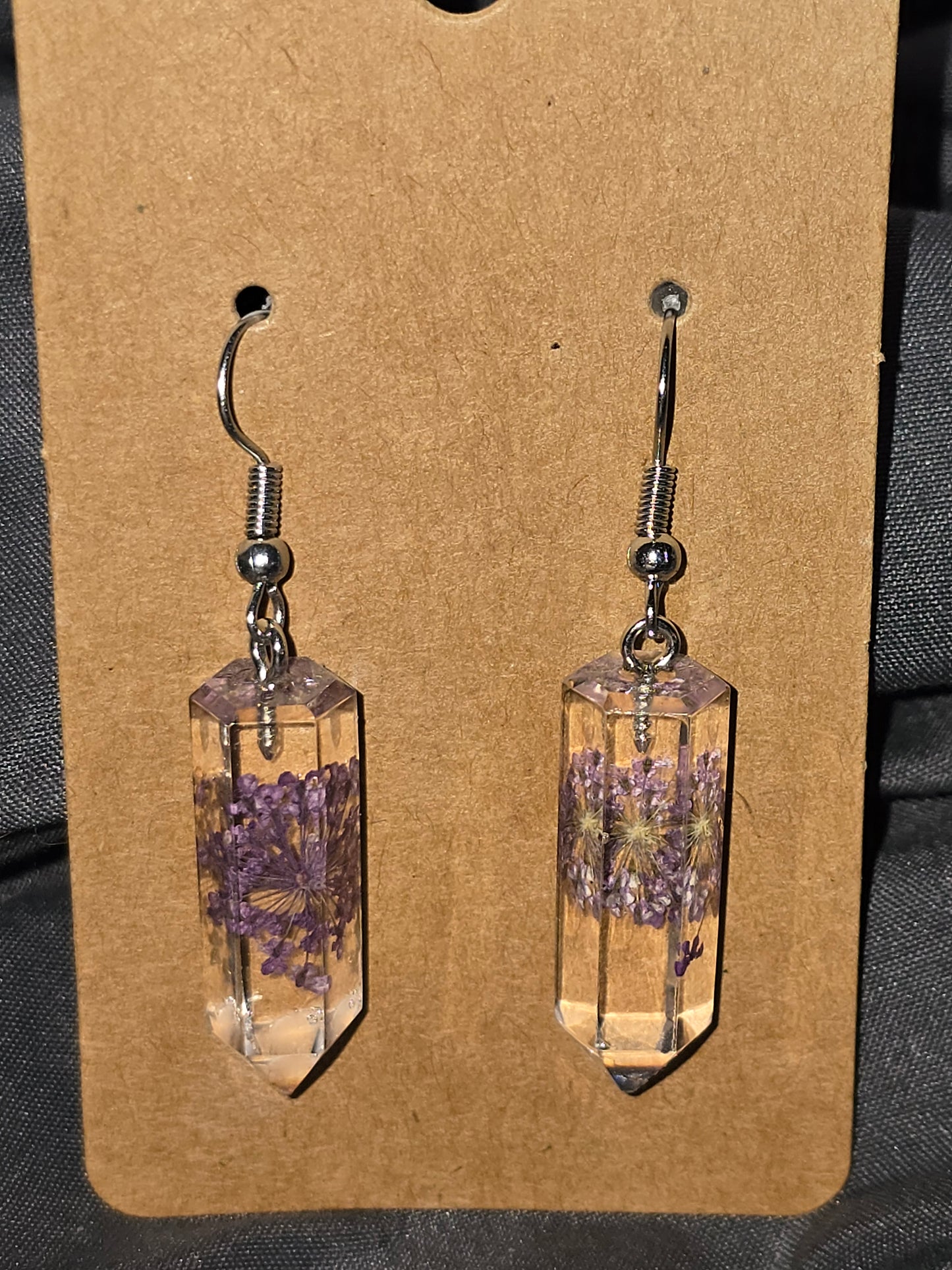 Lilac floral geo prism earrings