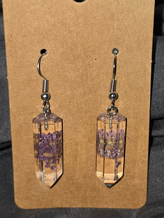 Lilac floral geo prism earrings