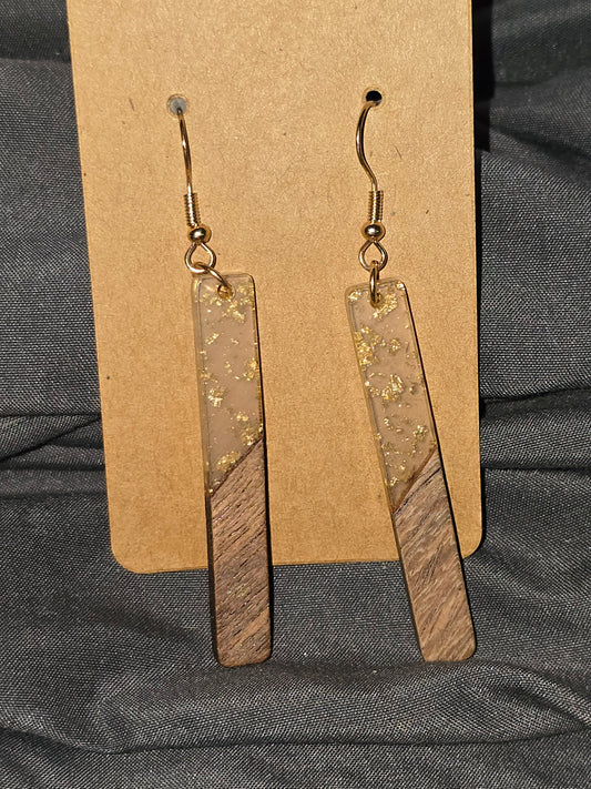 Wood and gold foil resin earrings