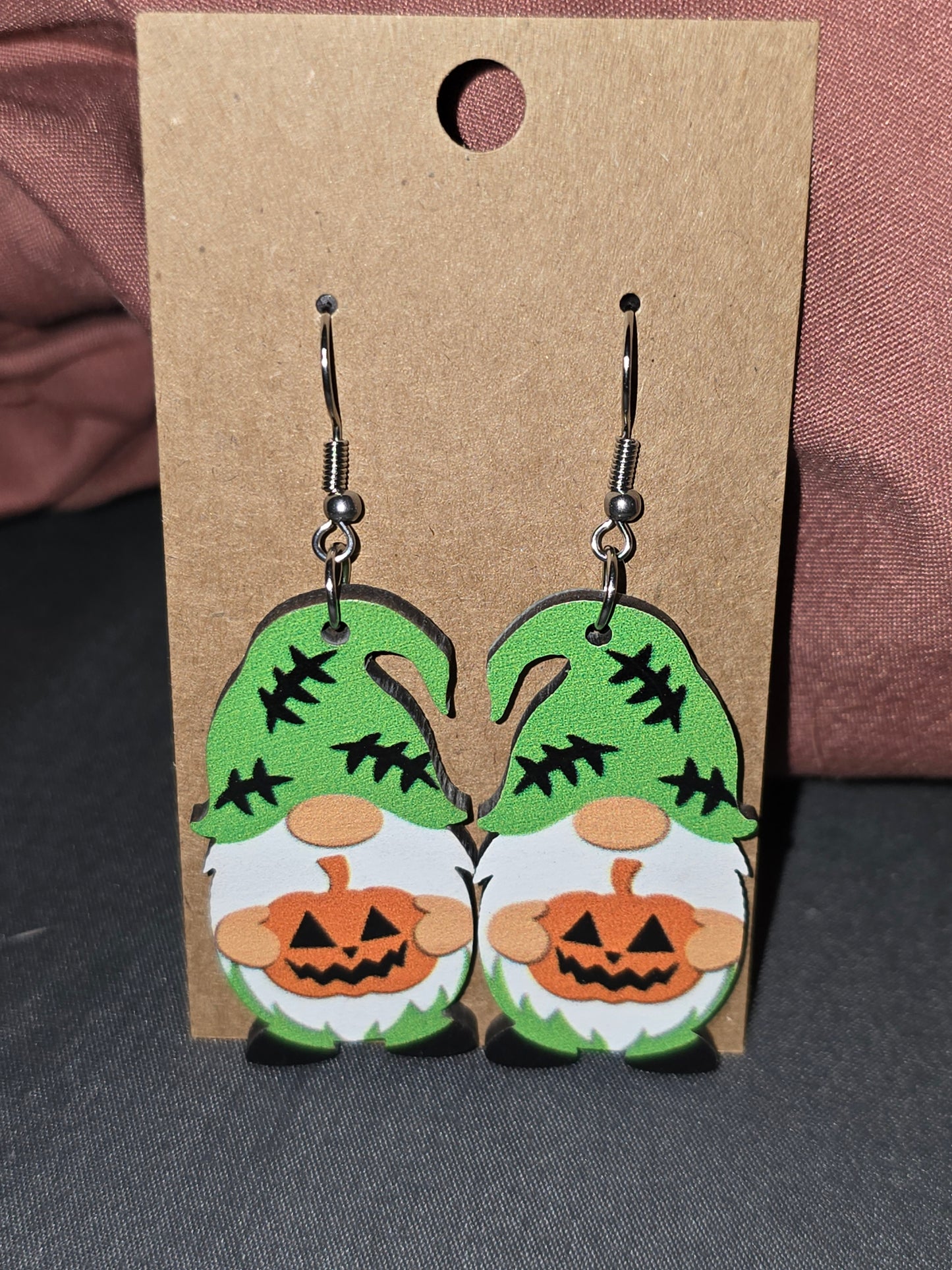 Halloween wood gnome earrings